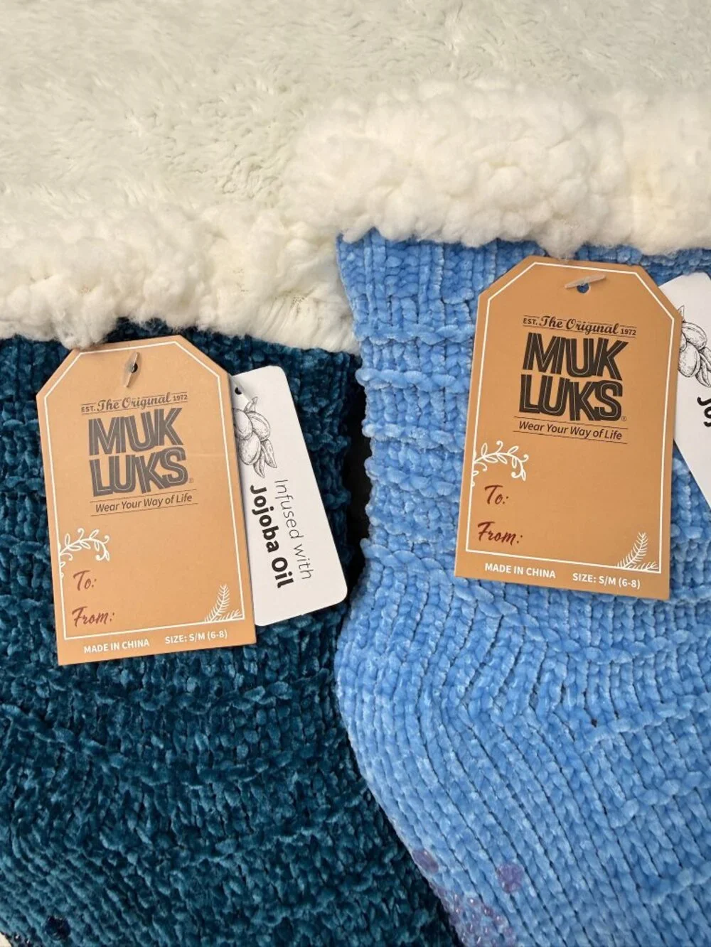 Muk Luks 2 Pair Plush Cabin Socks Sherpa Lined Jojoba Oil S/M 6-8 NWT